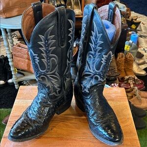 Black and Blue Ostrich leather Western Cowboy Boots